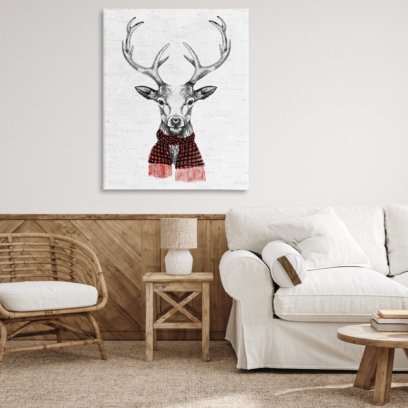 Art mural sur toile Holiday, cerf avec écharpe, H 48 po x l 36 po