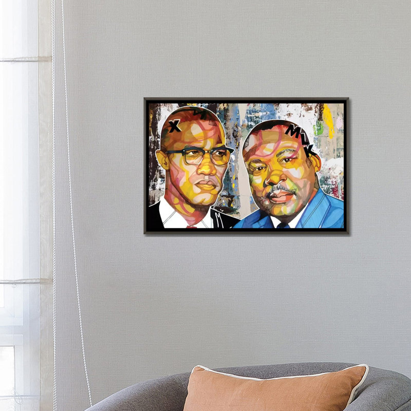 Malcolm X Martin - impression d'art graphique, Toile encadrée de bois rustique foncé, Pas de tapis