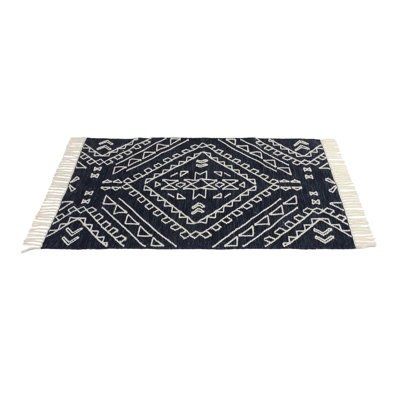 Blue My Mind Southwestern Area Rug in Dark Navy/White
