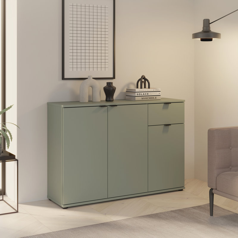 Wide 3 Door Cupboard with Drawer, Sage Green
