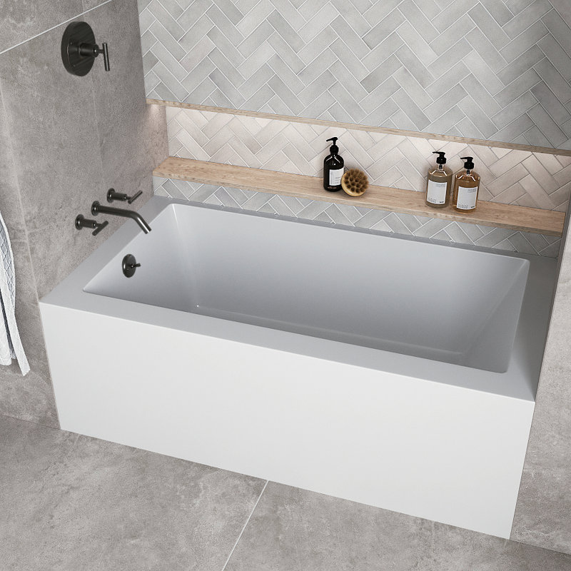 Streamline 60 in. x 32 in. Acrylic Left-Hand Drain Alcove Bathtub in Glossy White With External Drain
