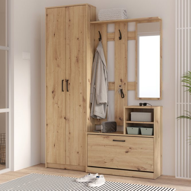 Charlyse 135cm Wardrobe Hallway Set with Mirror - Artisan Oak Effect