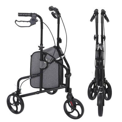 3 Wheel Foldable Rollator Walker for Seniors, Height Adjustable Mobility Aid with 8 Inch PU Wheels & Removable Storage Bag
