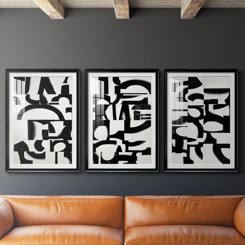 Prosperous Elements V9 - Impression sur mesure encadrée de qualité supérieure - 3 pièces, Noir, H 19 po x l 27 po
