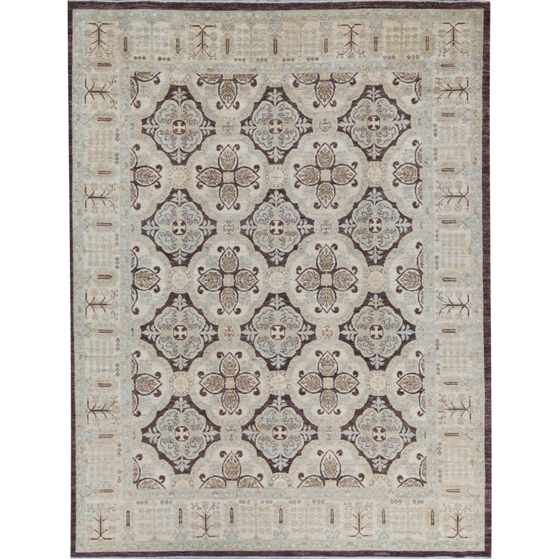Tapis brun et beige de haute qualité noué à la main Ziegler