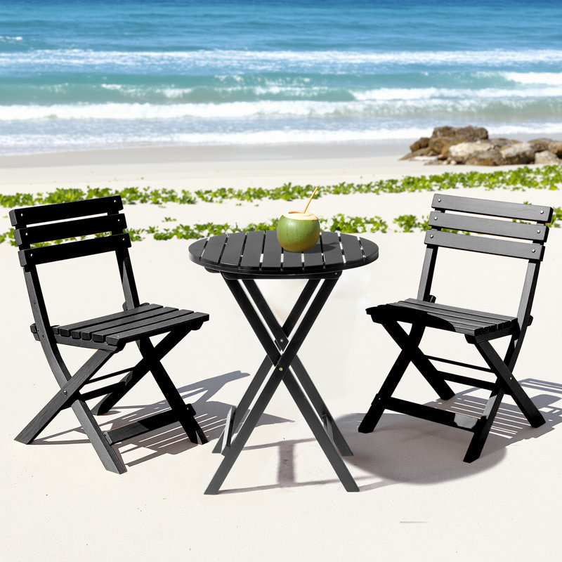 24.In  Round Patio Folding Wood Table, Black