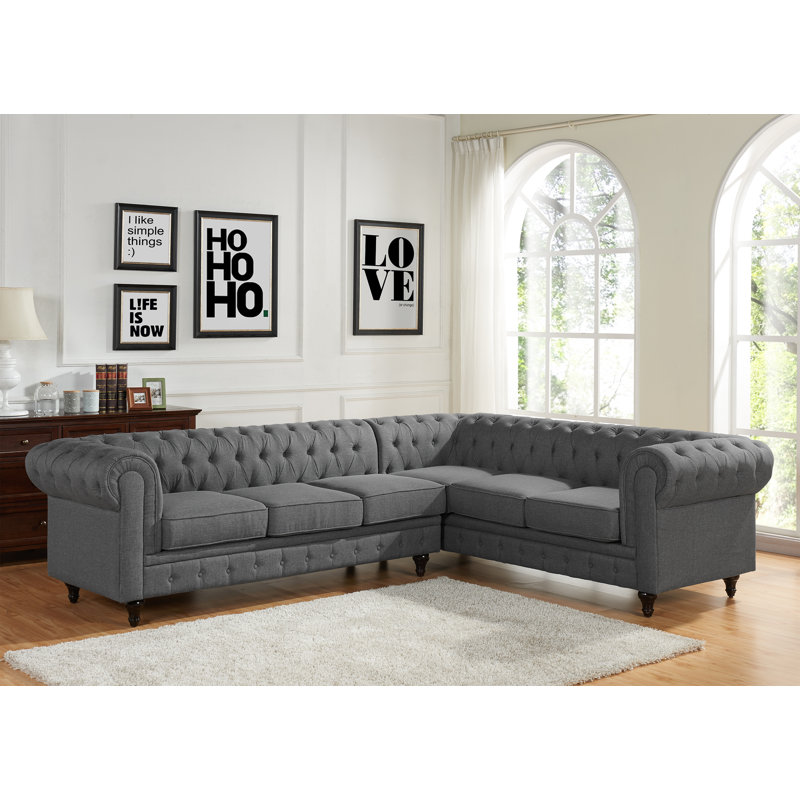 Garett Upholstered L-Shaped Sectional, Gray, Right Hand Facing