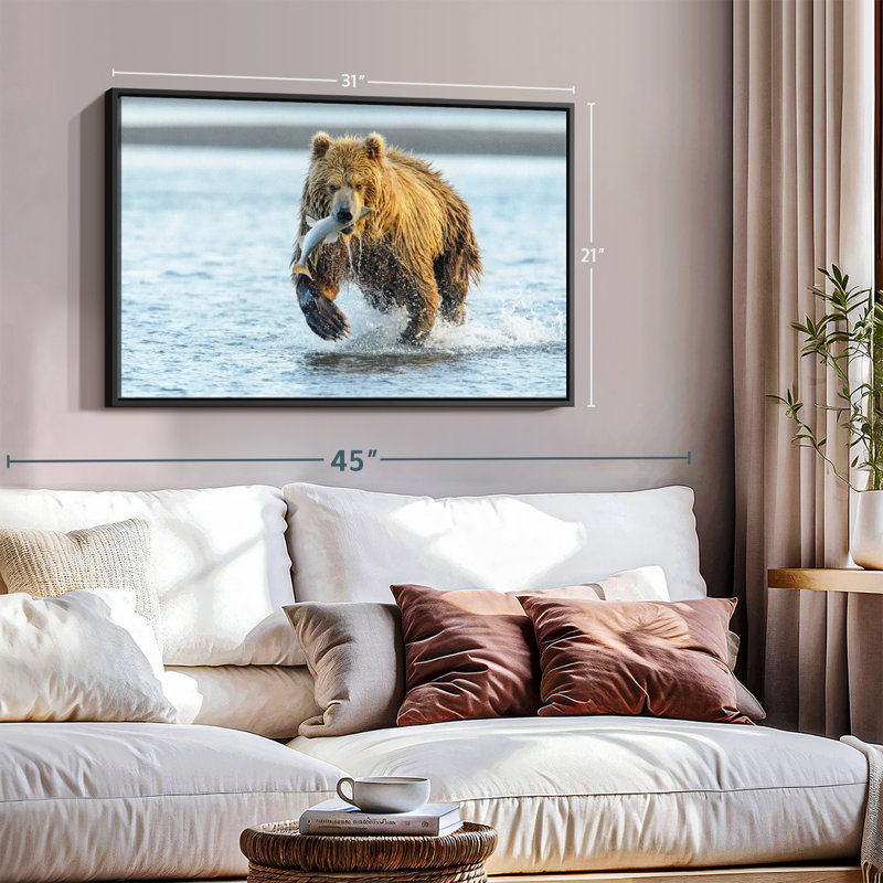 Animal "Art mural grizzly avec saumon", H 21 po x l 31 po