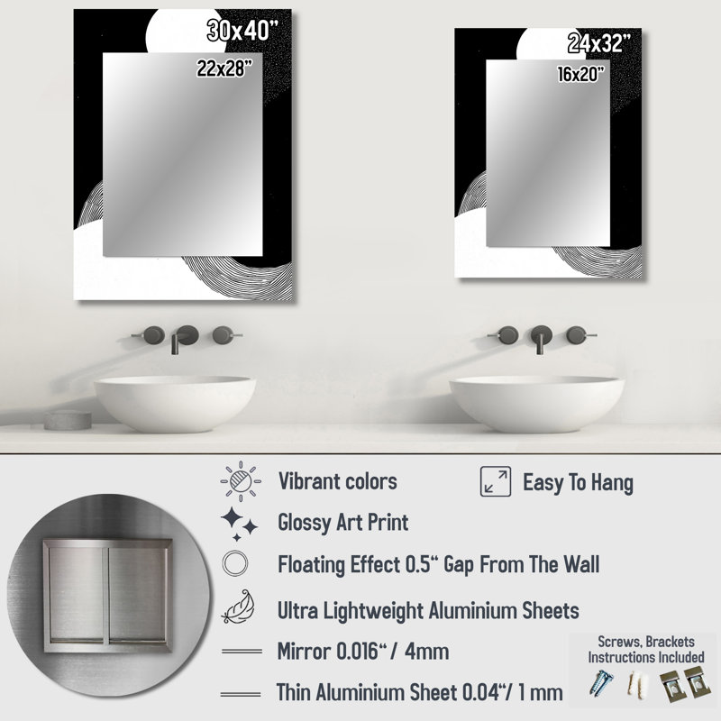 Balance Of Dark Force Harmony I - Geometric Unique Mirror, Modern Large Wall Mirror, Printed Metal Art, 32" x 24"