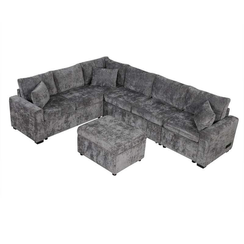 5 - Piece Upholstered Sectional, Gray Chenille