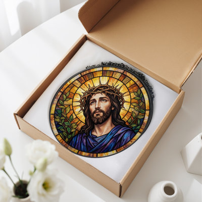 Christ Crown Stained Glass Window Panel，12"H