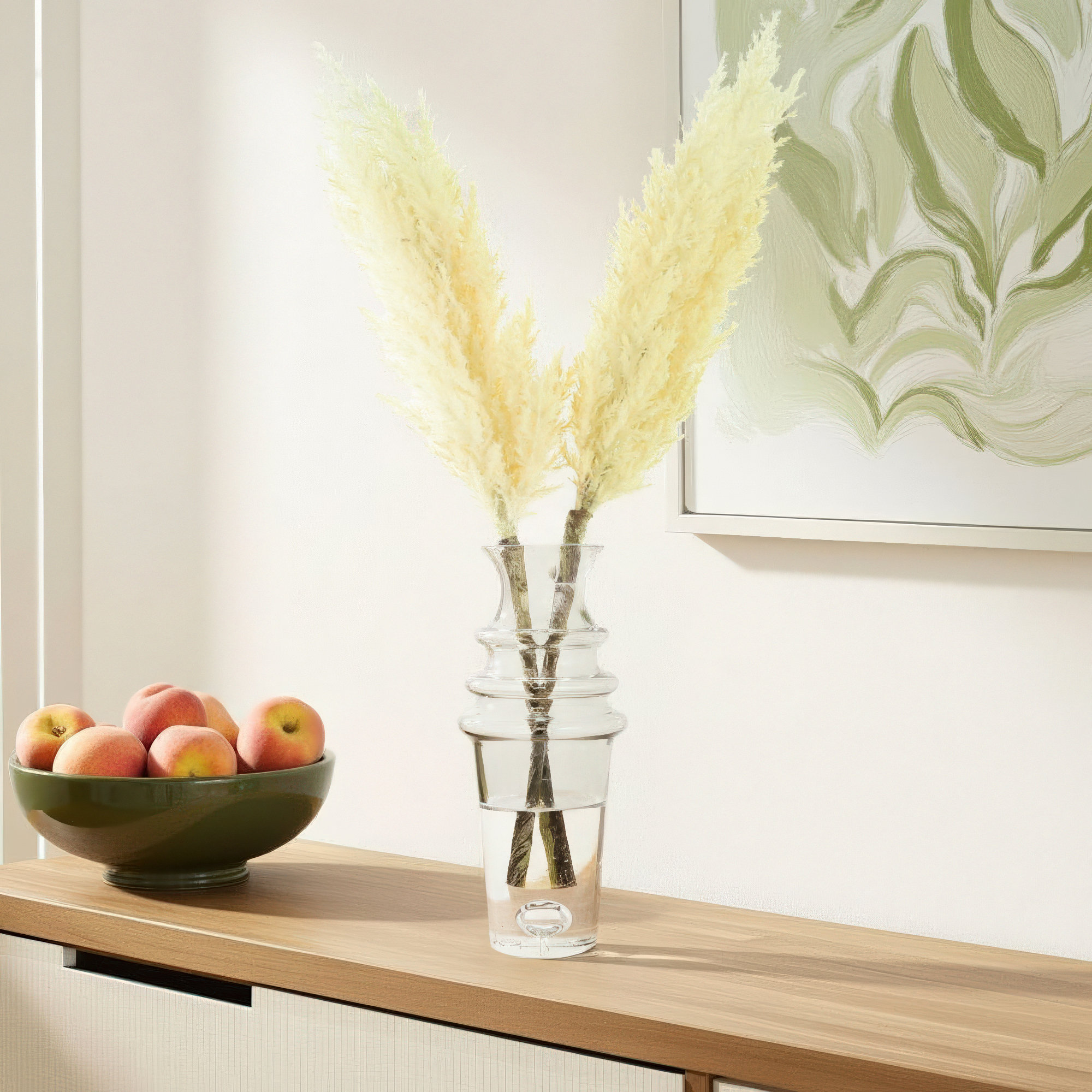 Pampas Floral Arrangement in Vase, 14" H x 15" W x 15" D, Cream