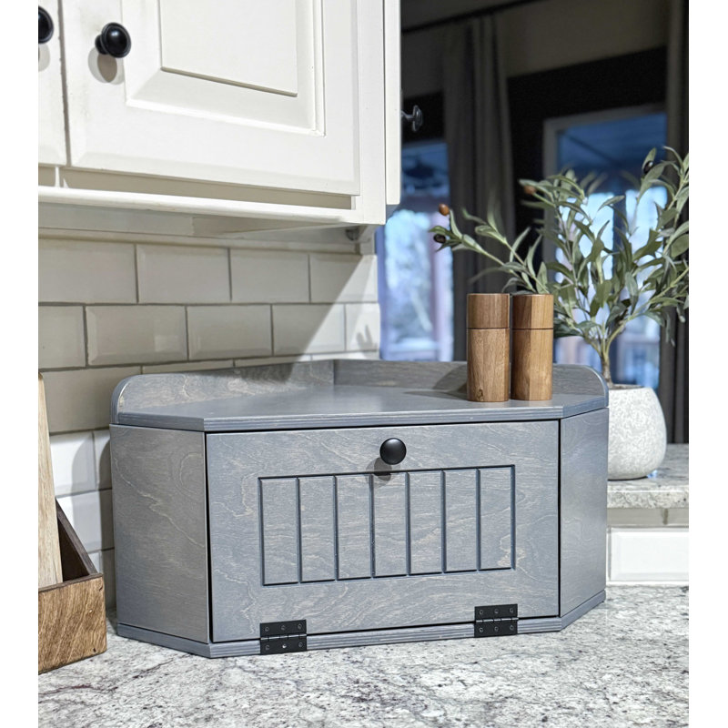 Corner Bread Box Handmade for Kitchen Counter, Gray