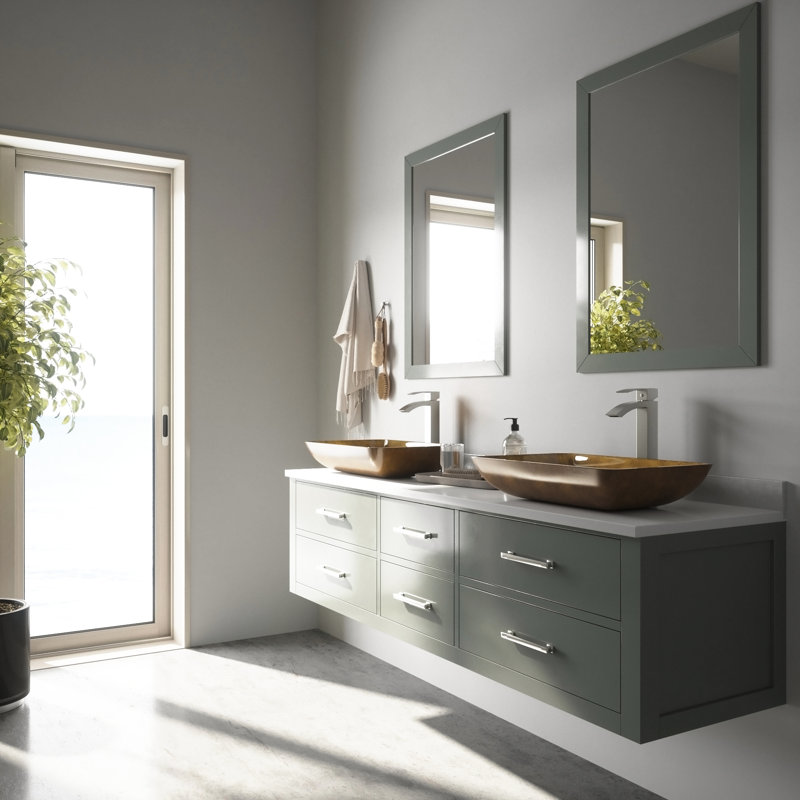 Lavabo de salle de bain rectangulaire en verre avec robinet H 12 po Donatello Sottile L 22 po x l 14 po x H 5 po