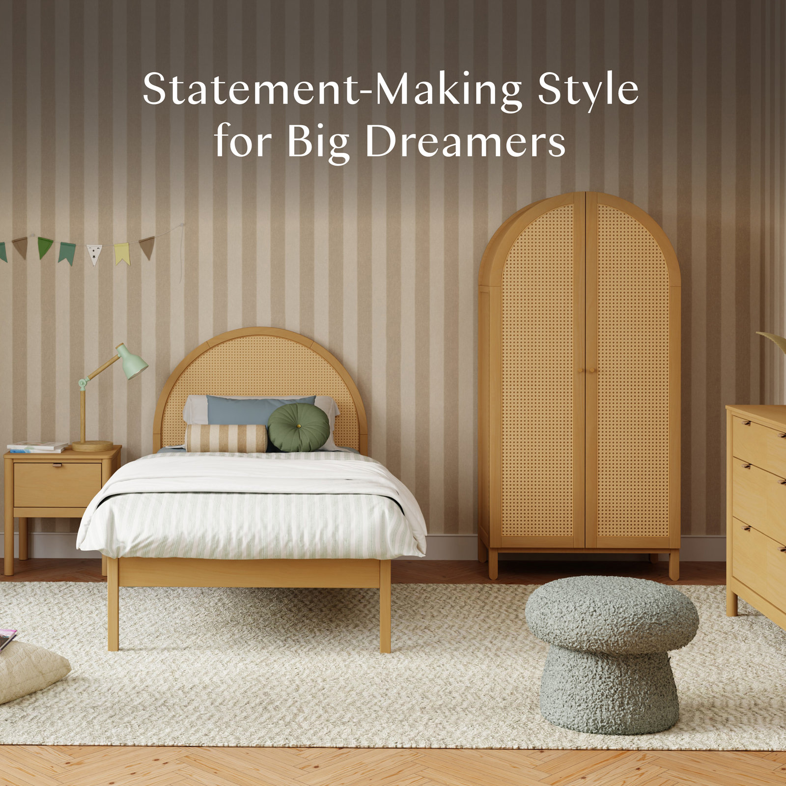 Bondi Platform Bed, Twin, Honey Cane