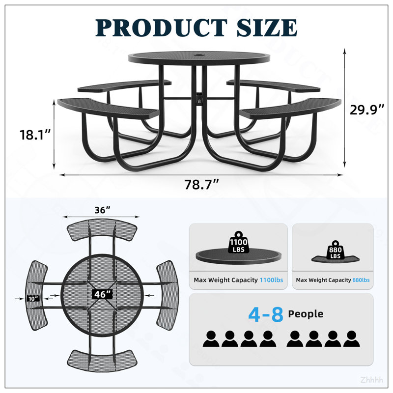 Table de pique-nique 46 po avec trou pour parasol