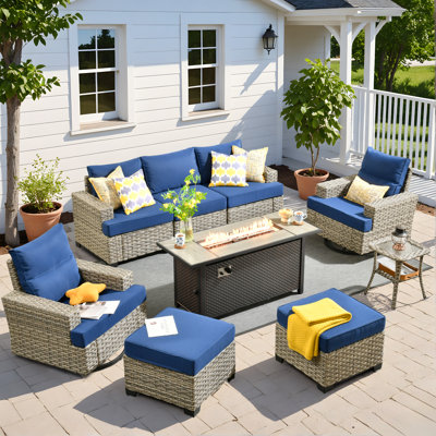 Tommy 7 Person Wicker/rattan Sofa Seating Group With Cushions
