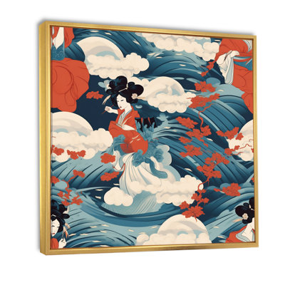 «Ukiyo Japanese Woman In Retro Waves - Japon Woman», reproduction d'art sur toile