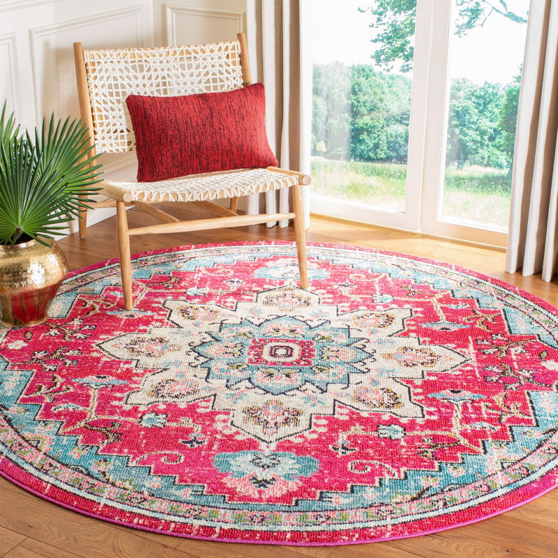Felty Oriental Fuchsia / Blue Area Rug, Round 6'7"