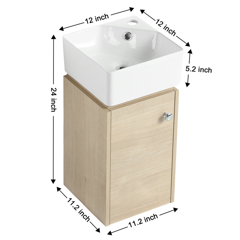 12 inch Wall Mounted Corner Single Bathroom Vanity With Ceramic Vanity Top