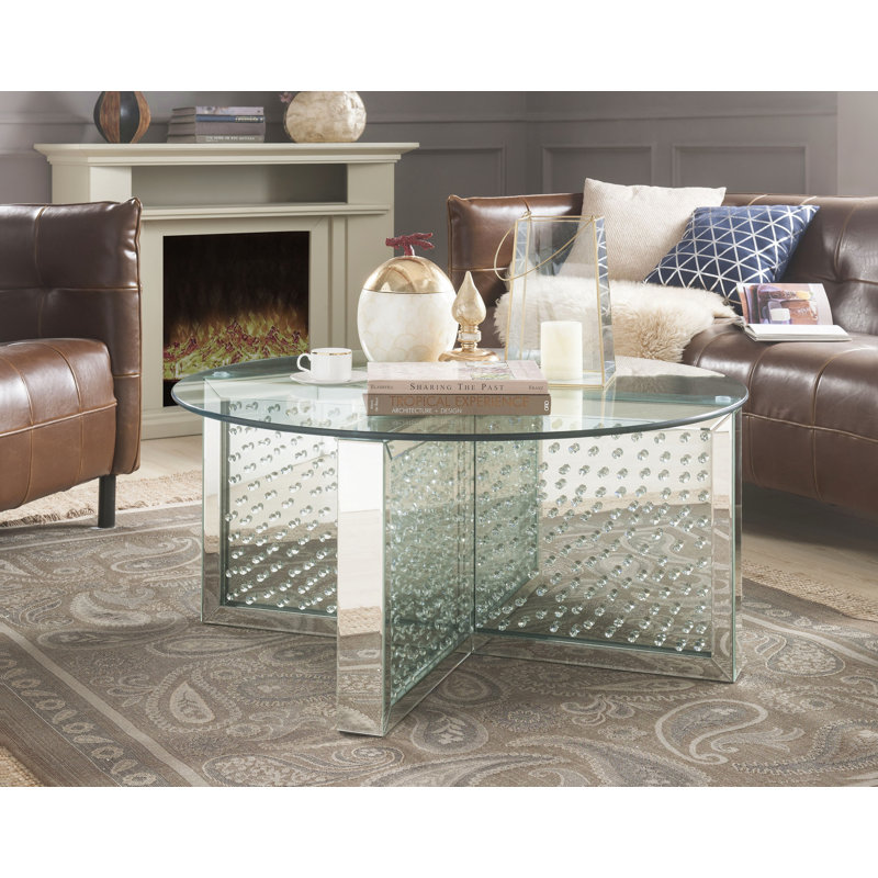 Table basse en miroir et faux cristaux (assemblée)