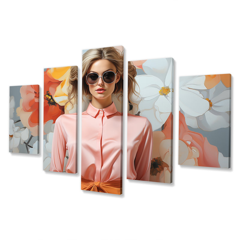 «Retro Floral Mid Century Woman Elegance II - Fashion Multipanel», art mural