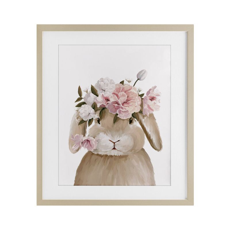 «Soft Bunny & Flowers», reproduction encadrée sous verre, design par Anna Lischenko, H 16 po x l 13 po