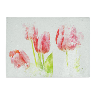 Tempered Glass Beautiful Pink Tulips Chopping Board