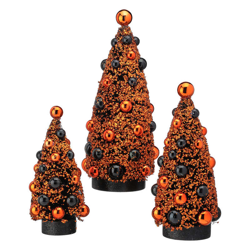 7.5-10.5'' Halloween Sisal Tree Set of 3, Orange / noir