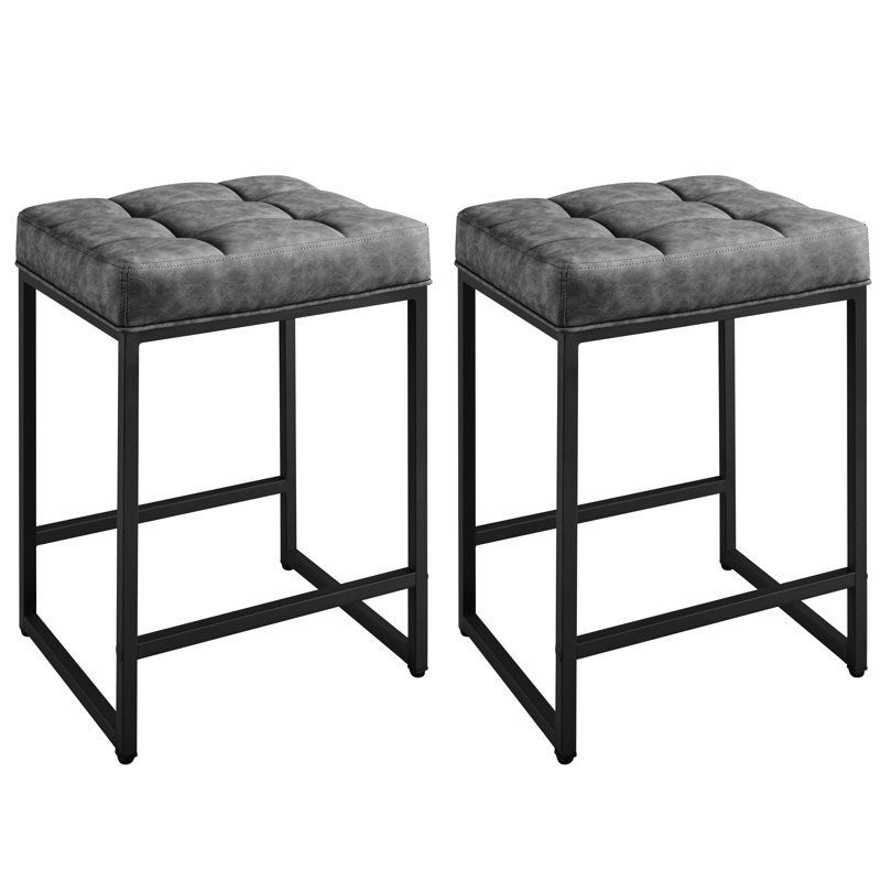 Kloud Counter Backless Industrial Stools with Footrests, Gray, Counter Stool (24" Seat Height)