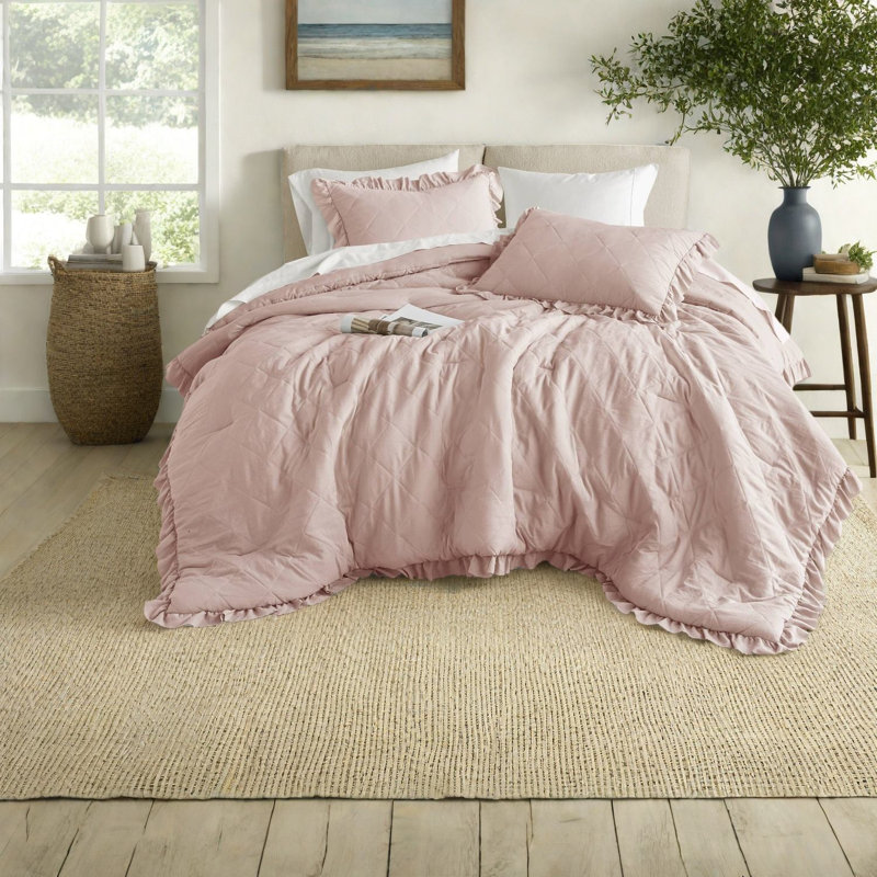 Soft Microfiber Bedding Sets, Full Queen Ruffle Quilted Home Style