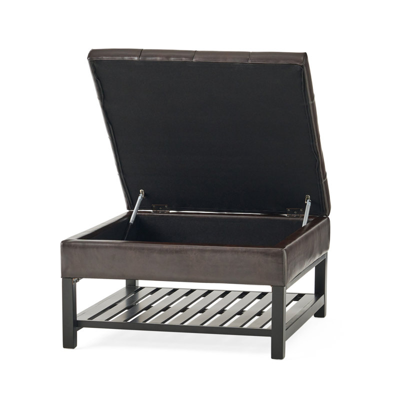 Table basse carrée avec repose-pieds et rangement avec compartiment caché et tablette inférieure, banc repose-pieds