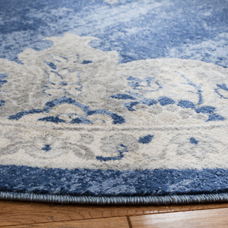 Tapis bleu marine / gris clair Barcus, Rond 3 pi