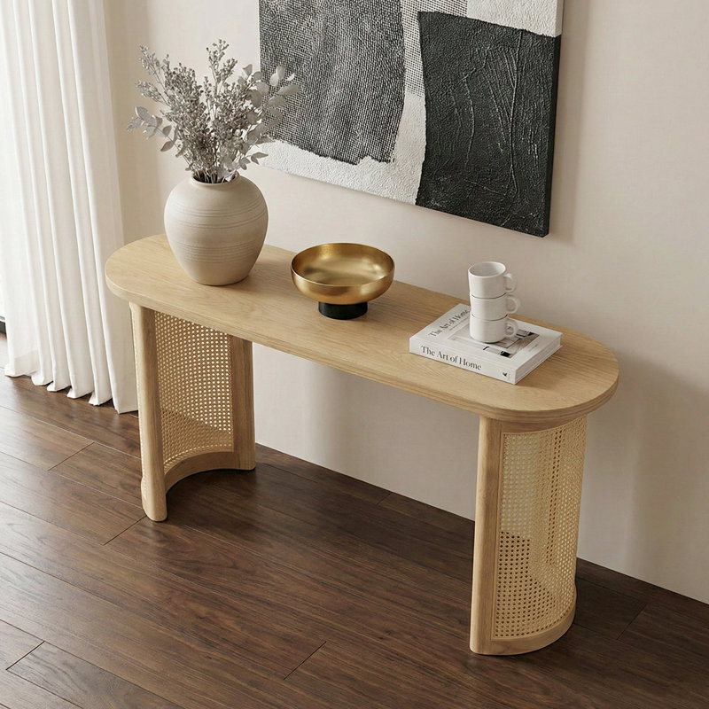 Console en rotin massif Ankit, Naturel