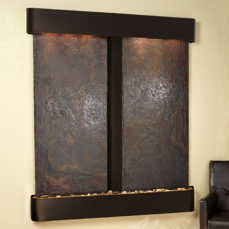 Cottonwood Falls Fountain with Light, Blackened Copper, Multi-Color Slate, Rounded