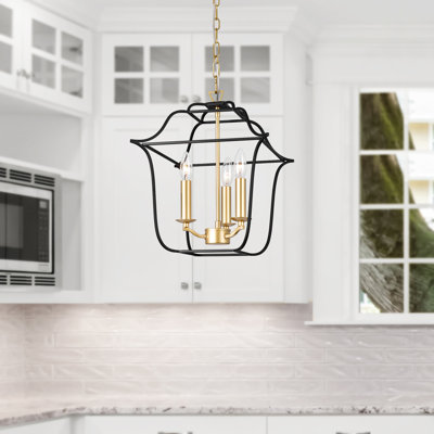 3-Light 12-Inch Candelabra Pendant, Adjustable Chain, Black Frame with Satin Gold Finish – Modern Rustic Lighting for Kitchen Island, Dining Room, or Foyer