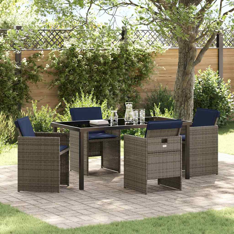  Ensemble de salle à manger de jardin avec coussin 5 pièces en rotin de polyester gris, 28.74" H x 62.99" W x 31.5" D, 4