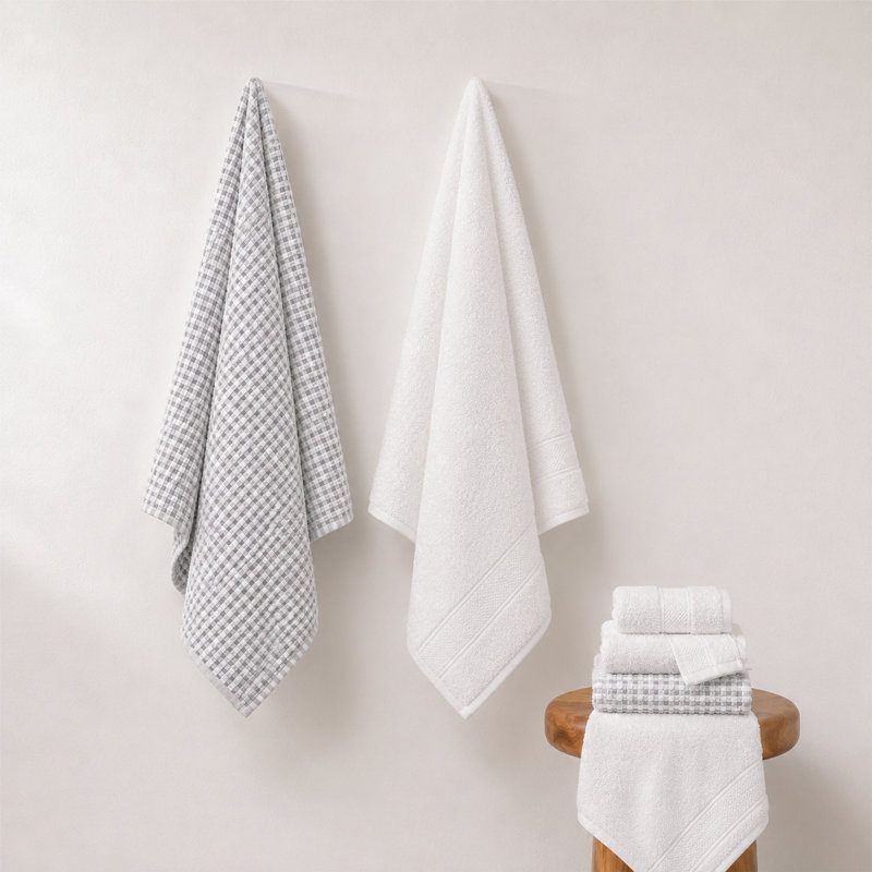 Ensemble de serviettes modernes 100% coton peigné jacquard en fils peignés Drucilla Modern, Blanc