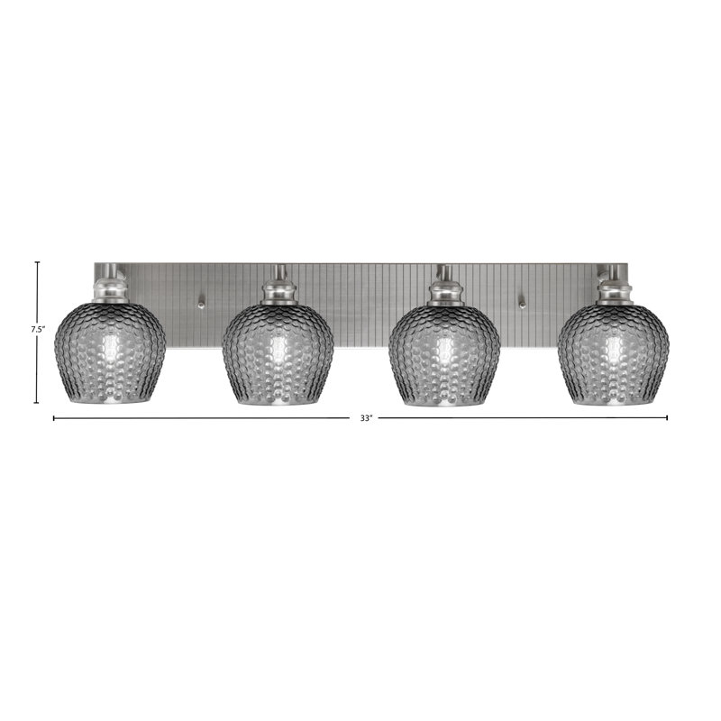 Barre d'éclairage de salle de bain 4 lumières avec verre 6 po Edge, Fumée, Nickel brossé