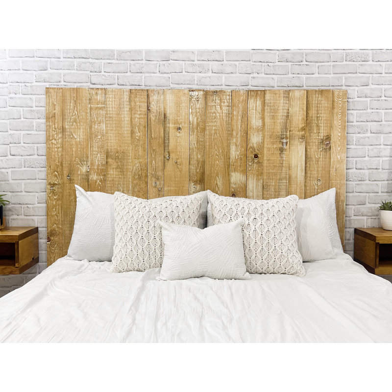 Tête de lit murale en bois massif Ashleah, Blanc délavé Boho, Simple