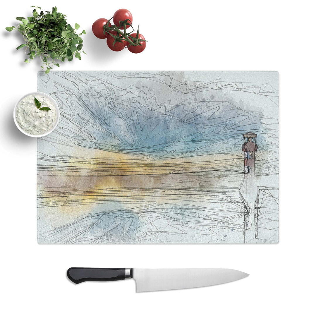 Glass Lighthouse & Seascape During Sunset in Abstract Chopping Board