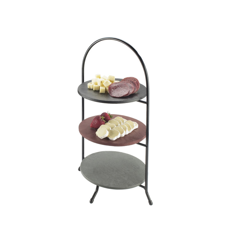 Iron Three Tier Black Bowl And Plate Display - 8 3/4" X 8 3/4 " X 18"