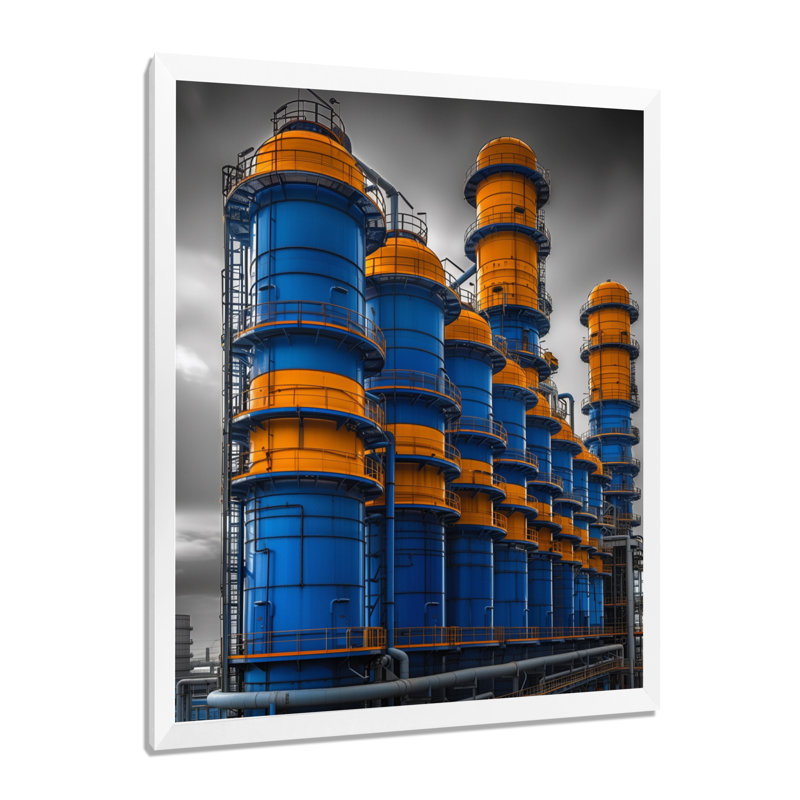 Art mural bleu et jaune de production - usines, Toile encadrée blanche avec une seule photo, H 32 po x l 24 po x P 1 po