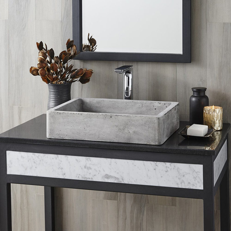 Nipomo Stone Handmade Rectangular Undermount Bathroom Sink, Ash