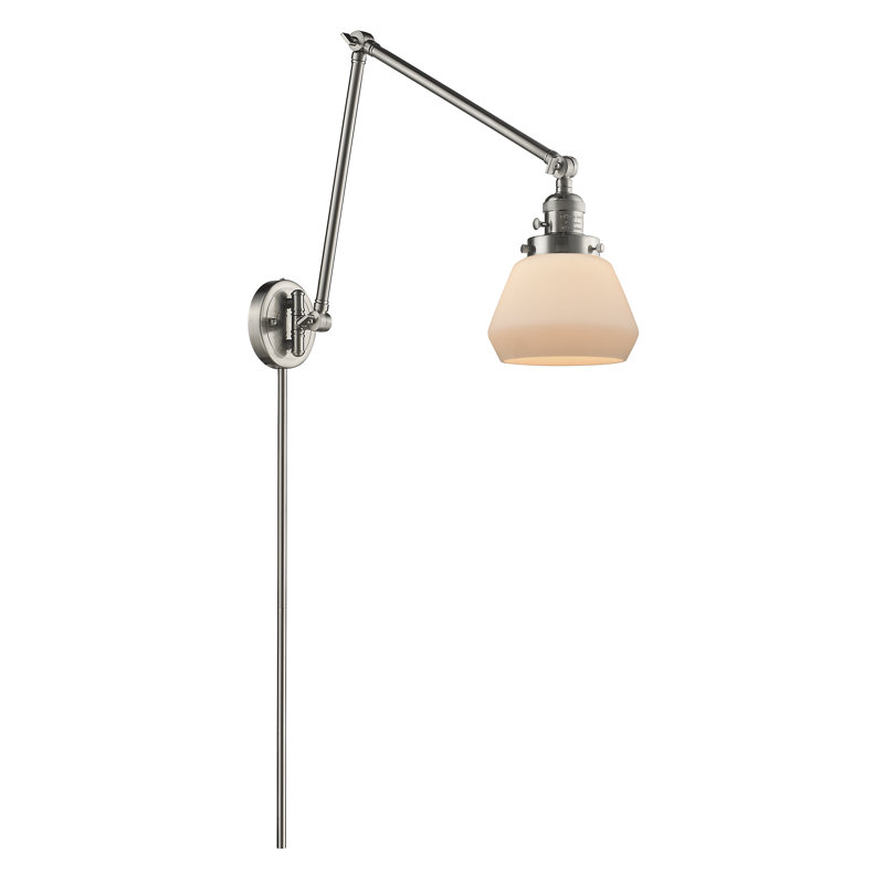 Chill Plug-in Swing Arm Sconce, Brushed Satin Nickel, Matte White Cased, 60 Watt Vintage Incandescent Bulb
