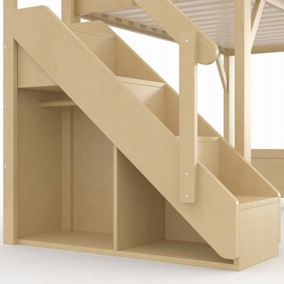 Lit mezzanine en bois massif avec garde-robe et escaliers intégrés