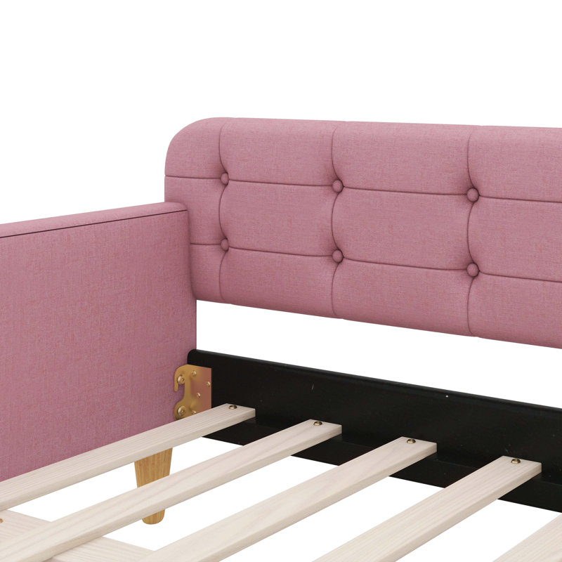 Lit de jour recouvert de tissu avec pieds, Full, Rubine