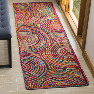 Tapis à motif géométrique tissé à plat à la main en jute / sisal / coton rouge / multicolore Herzig
