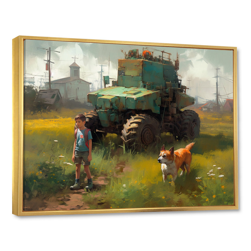 Children On The Farm V, reproduction d'art sur toile, H 12 po x l 20 po x P 1 po, Cadre flottant doré