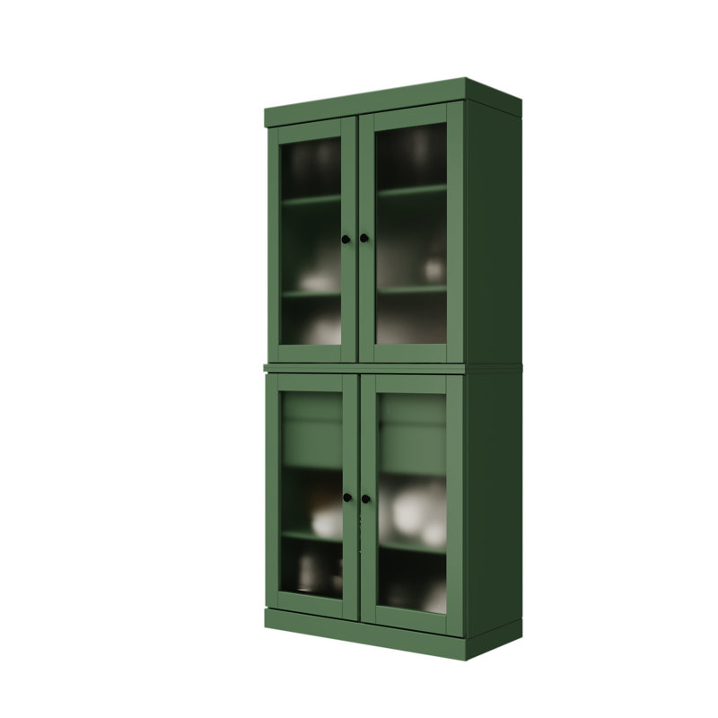 Garde-manger 100% bois massif 32 po avec portes en verre givré et 2 tiroirs, Vert